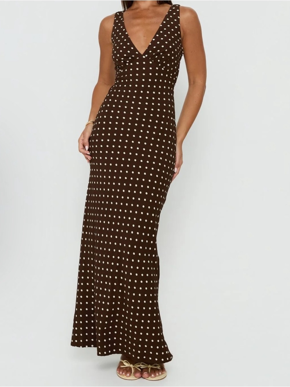 Princess Polly Nellie Maxi Dress Brown Polka Dot